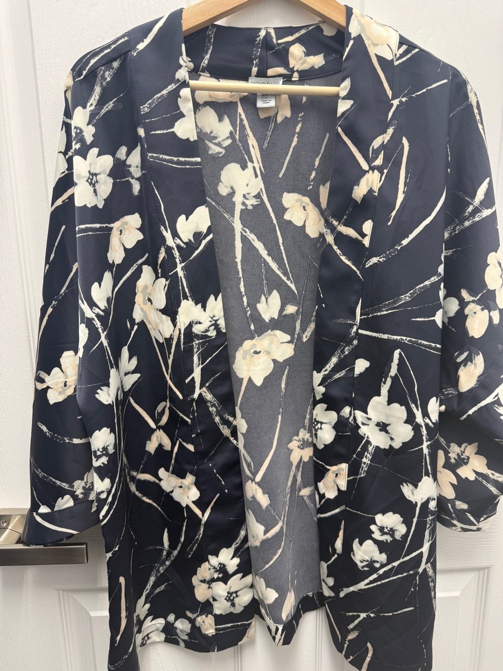 Paraphrase Blue Floral Open Front Kimono Jacket Duster Medium